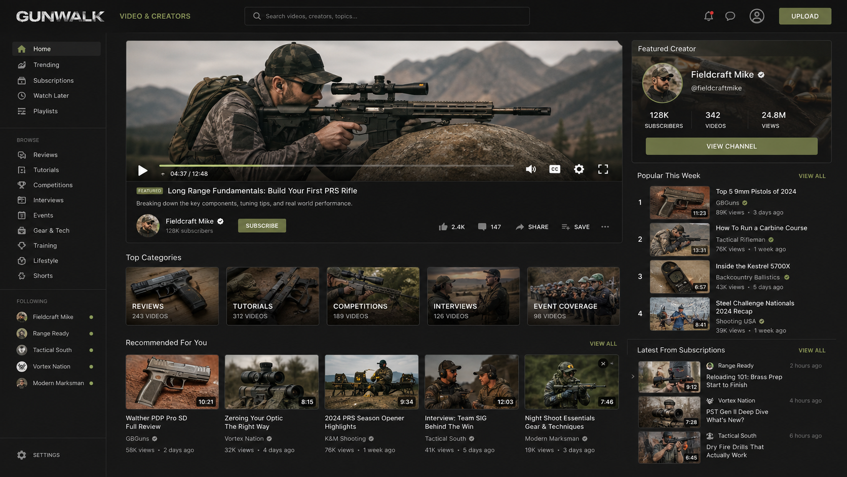 Video and creators platform with a featured player and channel content